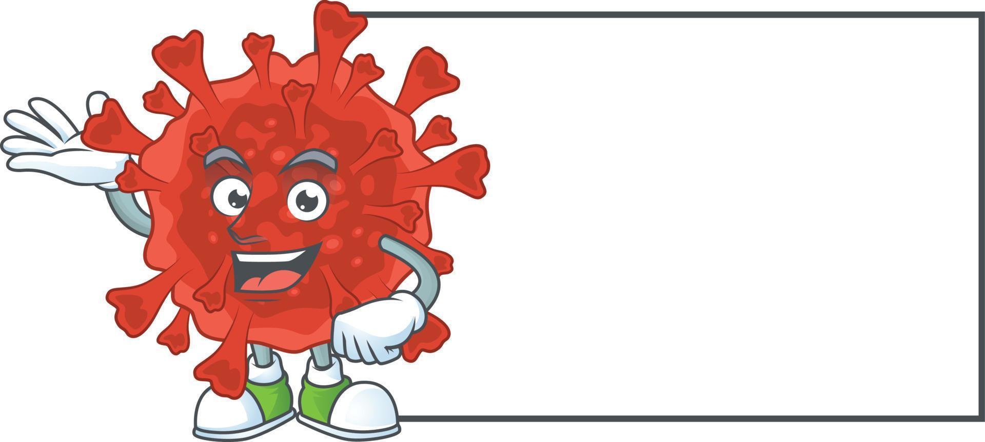 A cartoon character of red corona virus vector