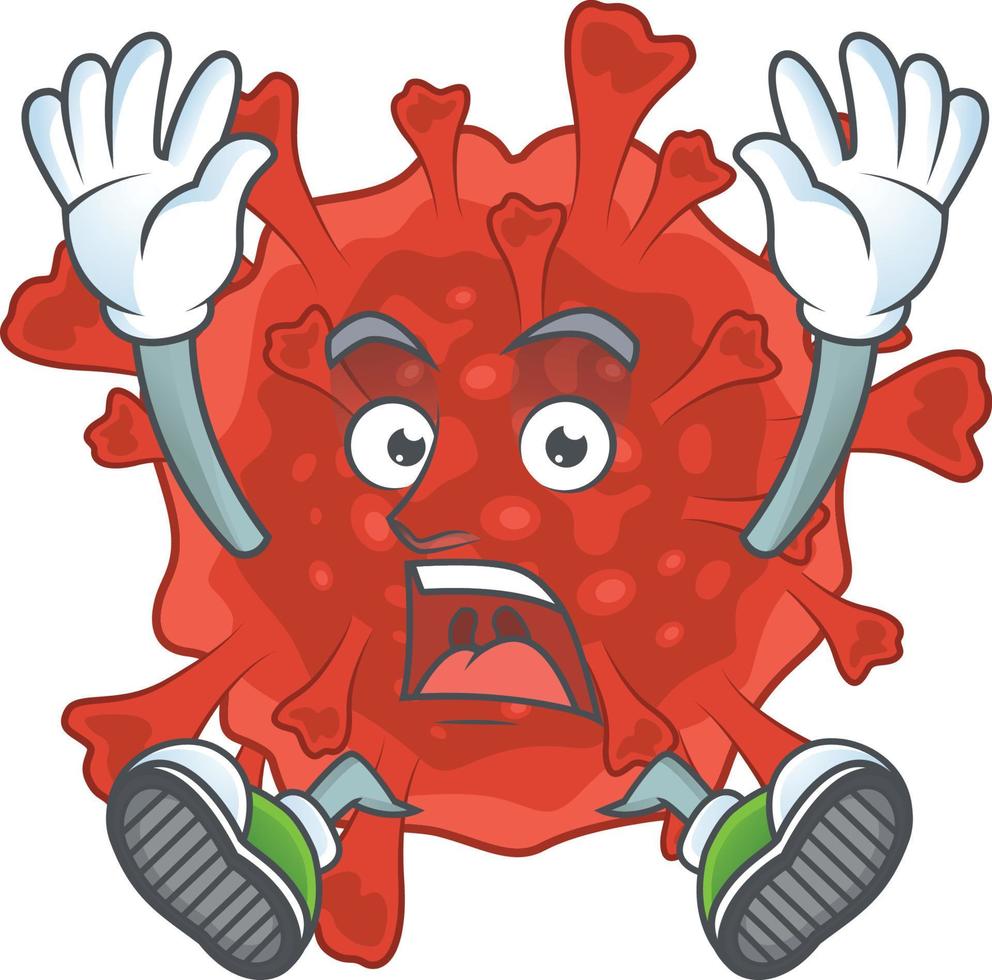 un dibujos animados personaje de rojo corona virus vector