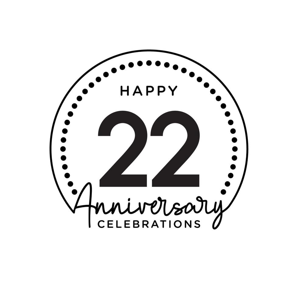 22 years anniversary. Anniversary template design concept, monochrome, design for event, invitation card, greeting card, banner, poster, flyer, book cover and print. Vector Eps10