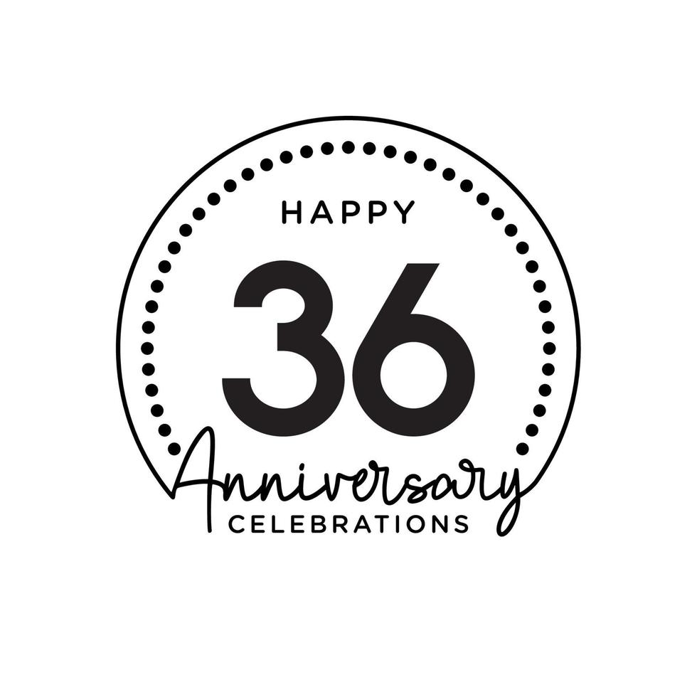 36 years anniversary. Anniversary template design concept, monochrome, design for event, invitation card, greeting card, banner, poster, flyer, book cover and print. Vector Eps10