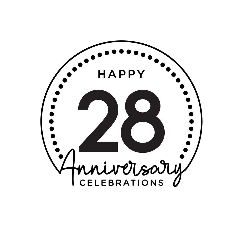 28 years anniversary. Anniversary template design concept, monochrome, design for event, invitation card, greeting card, banner, poster, flyer, book cover and print. Vector Eps10