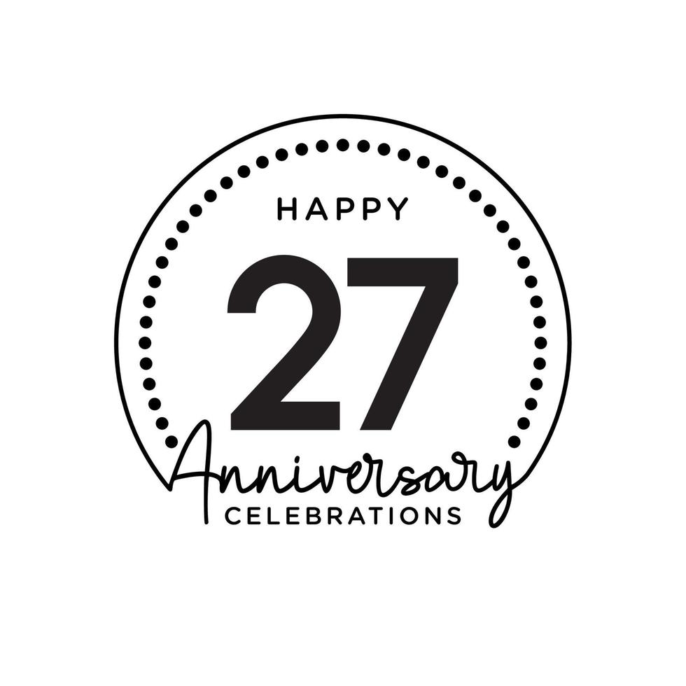 27 years anniversary. Anniversary template design concept, monochrome, design for event, invitation card, greeting card, banner, poster, flyer, book cover and print. Vector Eps10