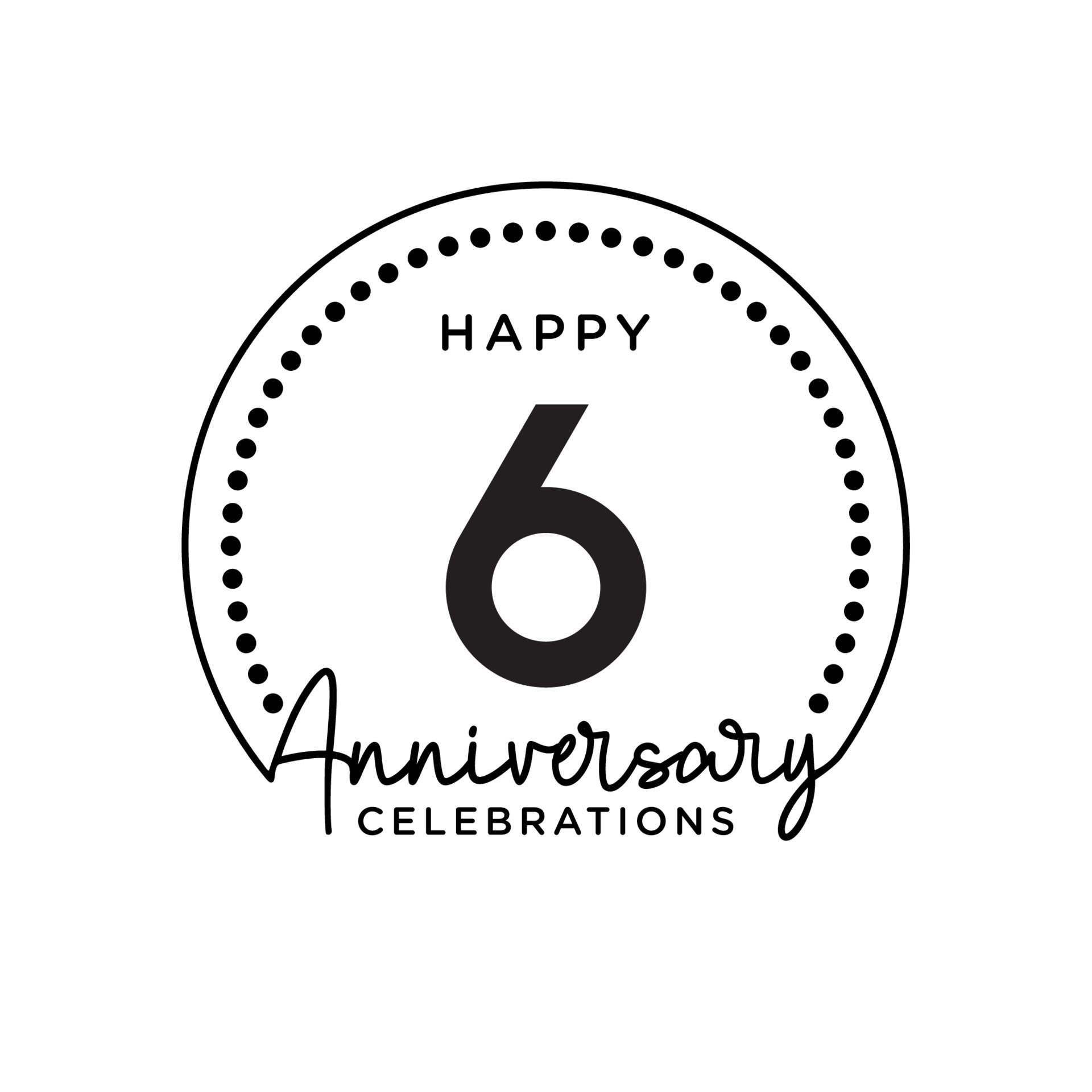 6 years anniversary. Anniversary template design concept, monochrome