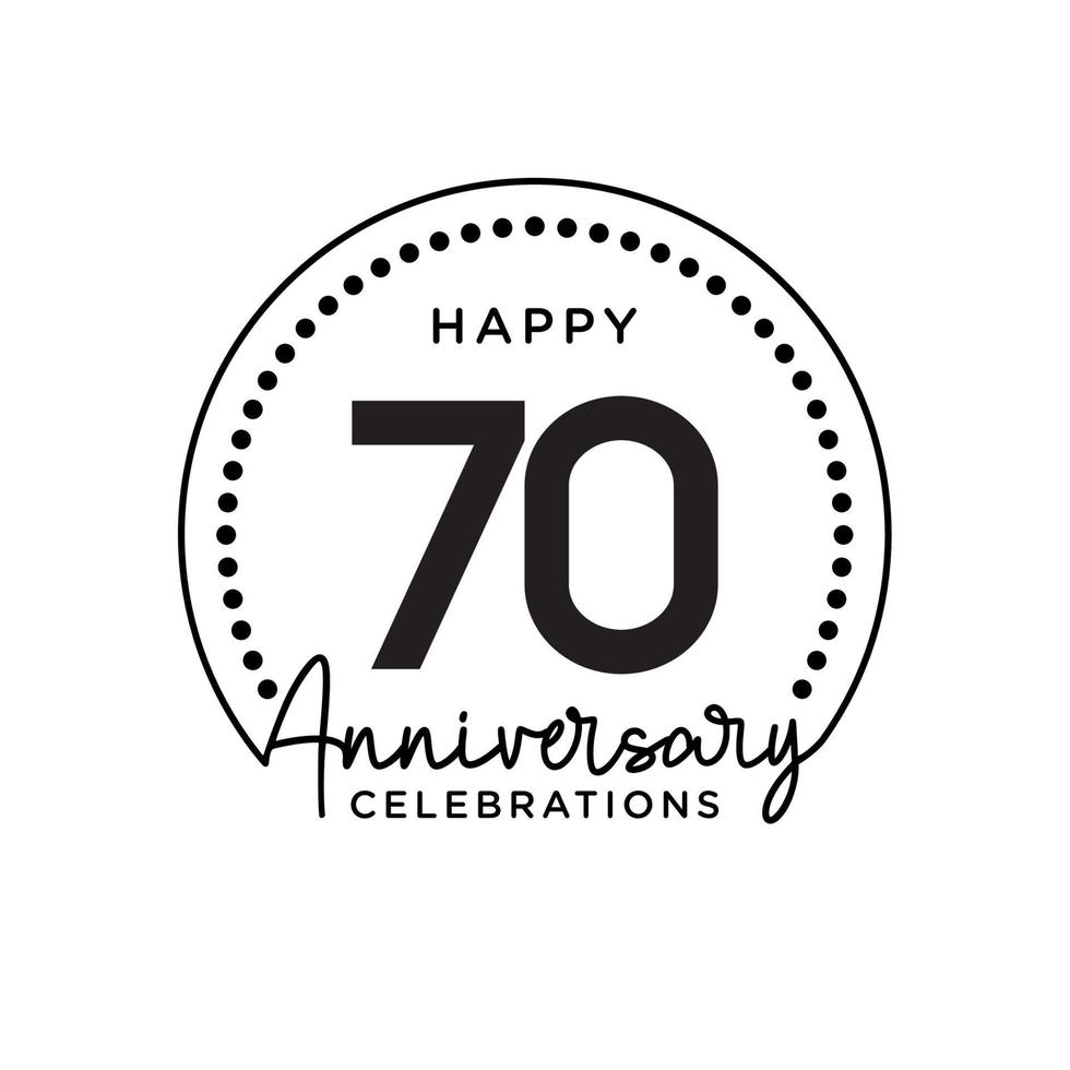 70 years anniversary. Anniversary template design concept, monochrome, design for event, invitation card, greeting card, banner, poster, flyer, book cover and print. Vector Eps10