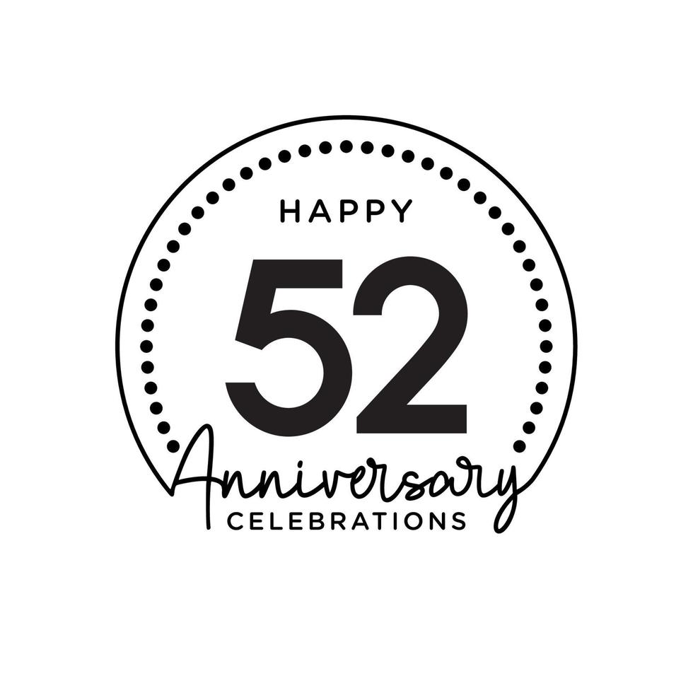 52 years anniversary. Anniversary template design concept, monochrome, design for event, invitation card, greeting card, banner, poster, flyer, book cover and print. Vector Eps10