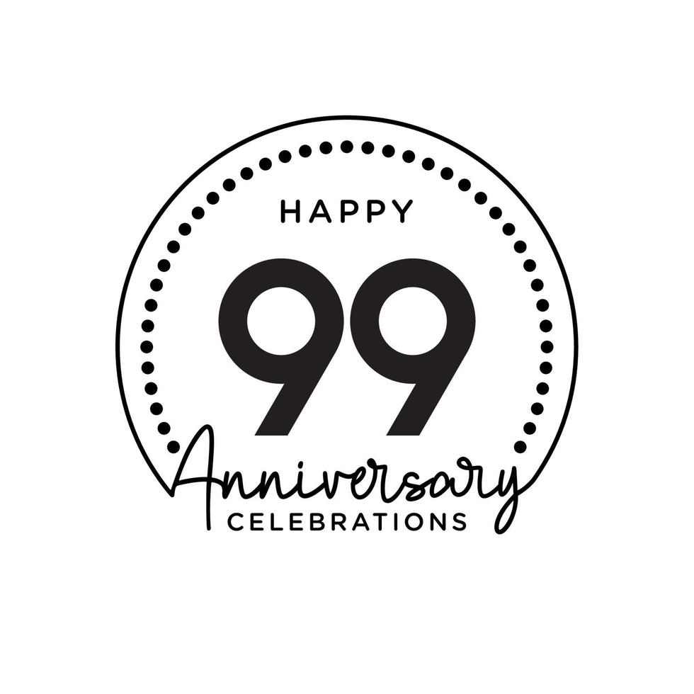 99 years anniversary. Anniversary template design concept, monochrome, design for event, invitation card, greeting card, banner, poster, flyer, book cover and print. Vector Eps10