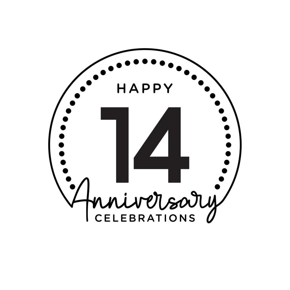 14 years anniversary. Anniversary template design concept, monochrome, design for event, invitation card, greeting card, banner, poster, flyer, book cover and print. Vector Eps10