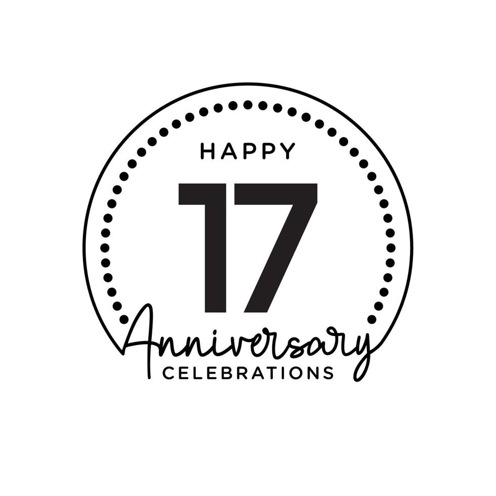 17 years anniversary. Anniversary template design concept, monochrome, design for event, invitation card, greeting card, banner, poster, flyer, book cover and print. Vector Eps10