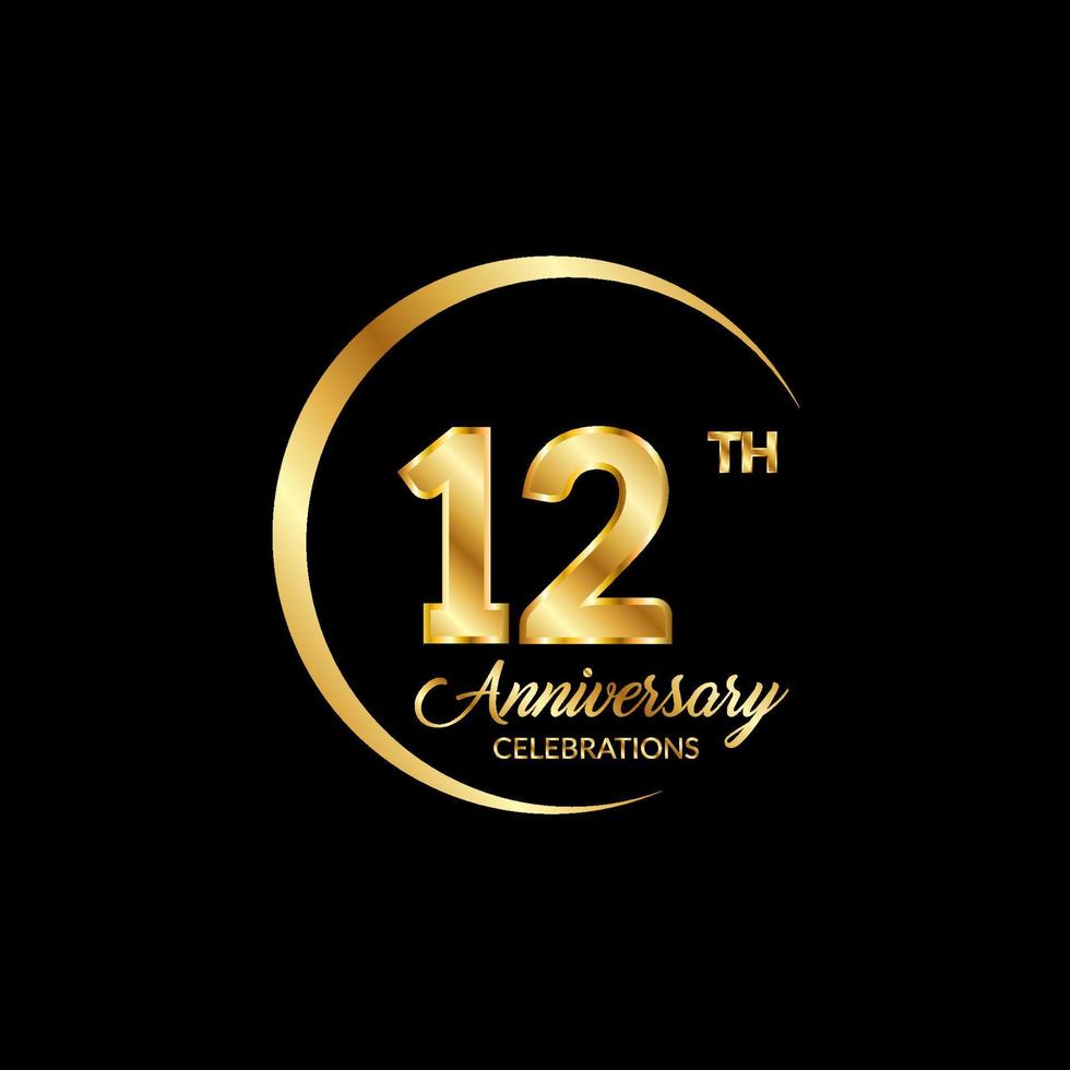 12 años aniversario. aniversario modelo diseño concepto con dorado número , diseño para evento, invitación tarjeta, saludo tarjeta, bandera, póster, volantes, libro cubrir y impresión. vector eps10