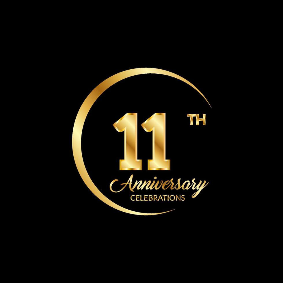 11 años aniversario. aniversario modelo diseño concepto con dorado número , diseño para evento, invitación tarjeta, saludo tarjeta, bandera, póster, volantes, libro cubrir y impresión. vector eps10