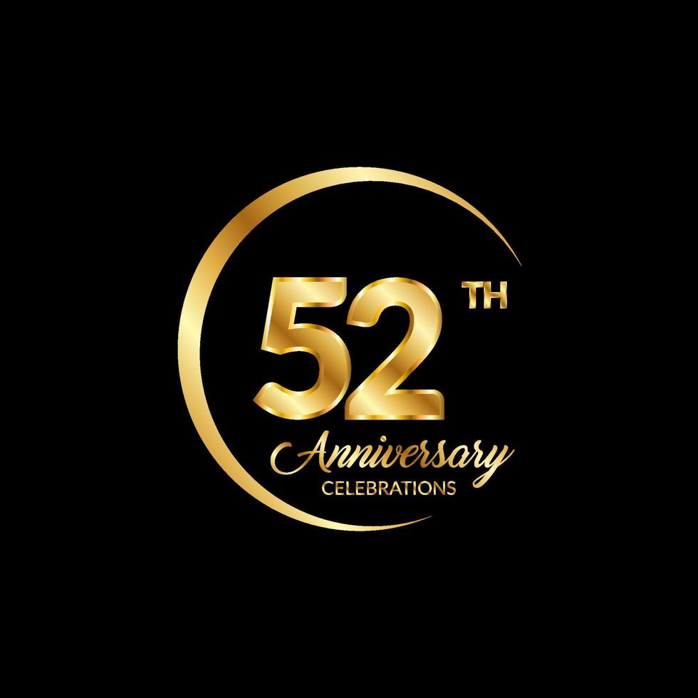 52 years anniversary. Anniversary template design concept with golden number , design for event, invitation card, greeting card, banner, poster, flyer, book cover and print. Vector Eps10