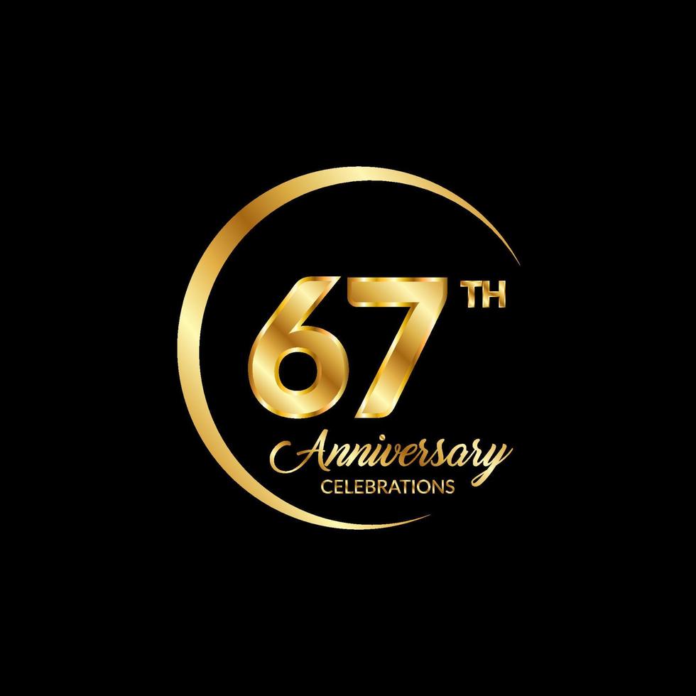 67 años aniversario. aniversario modelo diseño concepto con dorado número , diseño para evento, invitación tarjeta, saludo tarjeta, bandera, póster, volantes, libro cubrir y impresión. vector eps10