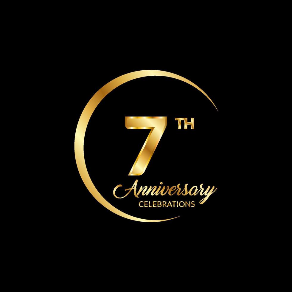 7 7 años aniversario. aniversario modelo diseño concepto con dorado número , diseño para evento, invitación tarjeta, saludo tarjeta, bandera, póster, volantes, libro cubrir y impresión. vector eps10