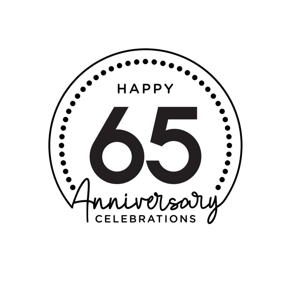 65 years anniversary. Anniversary template design concept, monochrome, design for event, invitation card, greeting card, banner, poster, flyer, book cover and print. Vector Eps10