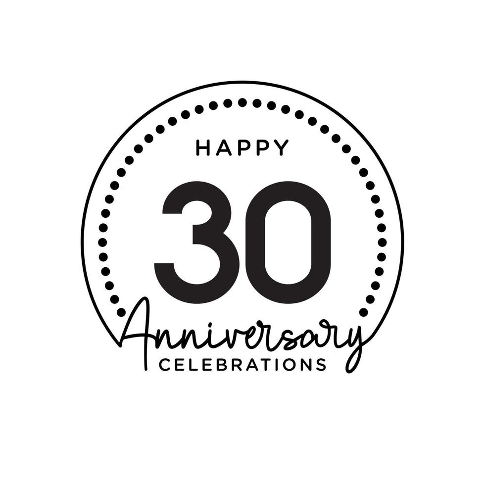 30 years anniversary. Anniversary template design concept, monochrome, design for event, invitation card, greeting card, banner, poster, flyer, book cover and print. Vector Eps10
