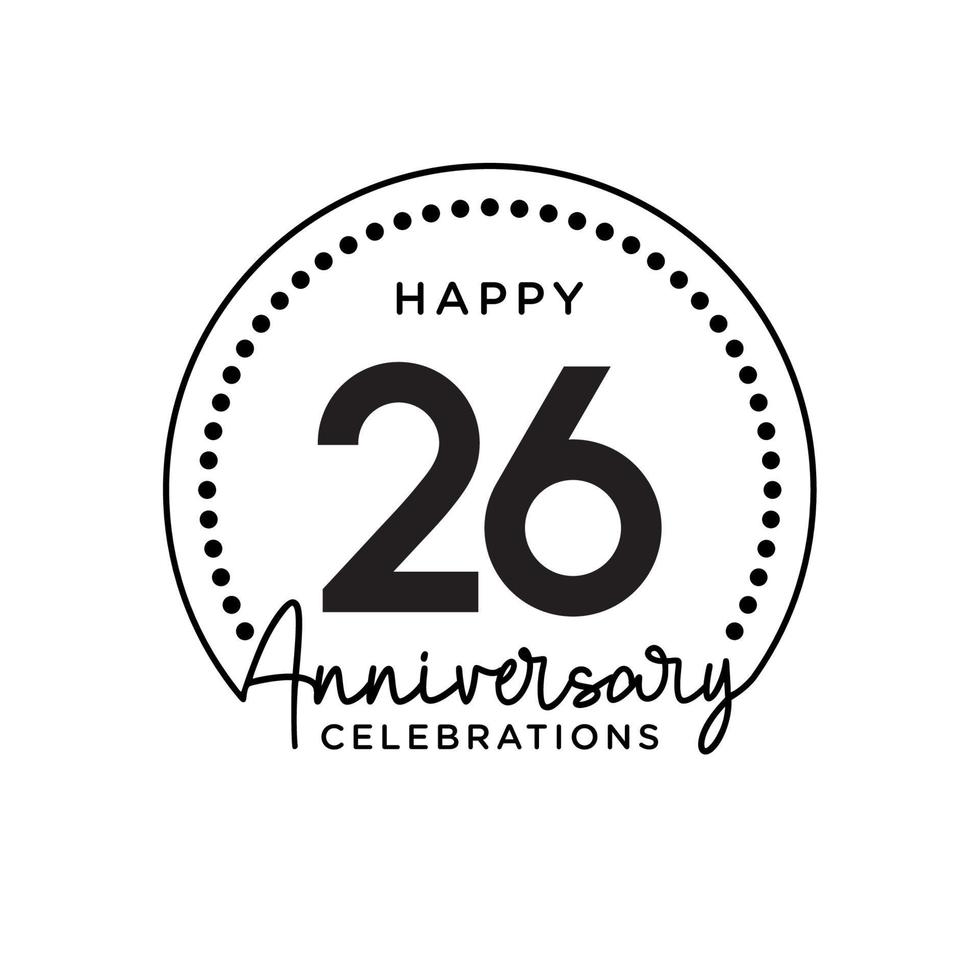 26 years anniversary. Anniversary template design concept, monochrome, design for event, invitation card, greeting card, banner, poster, flyer, book cover and print. Vector Eps10