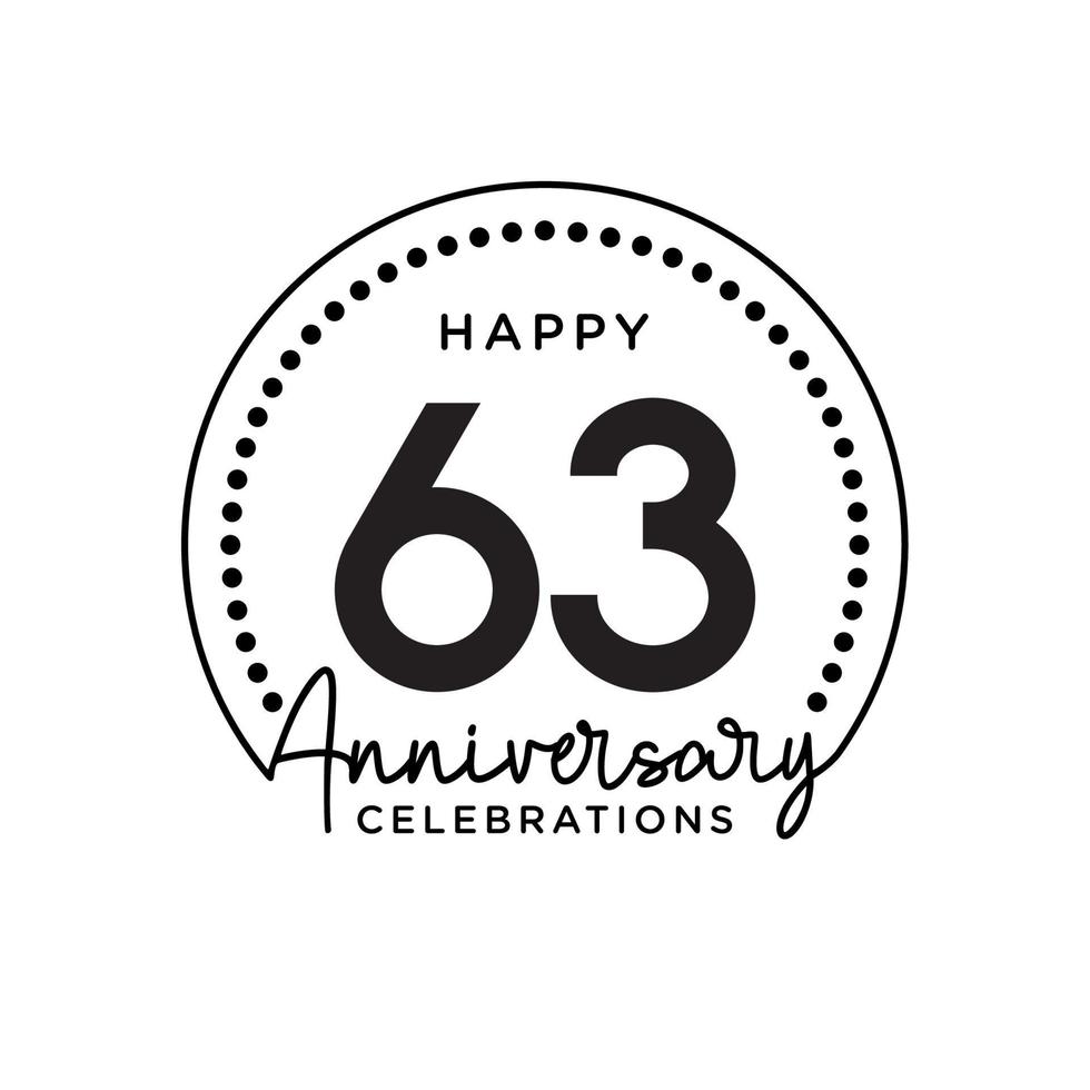 63 years anniversary. Anniversary template design concept, monochrome, design for event, invitation card, greeting card, banner, poster, flyer, book cover and print. Vector Eps10