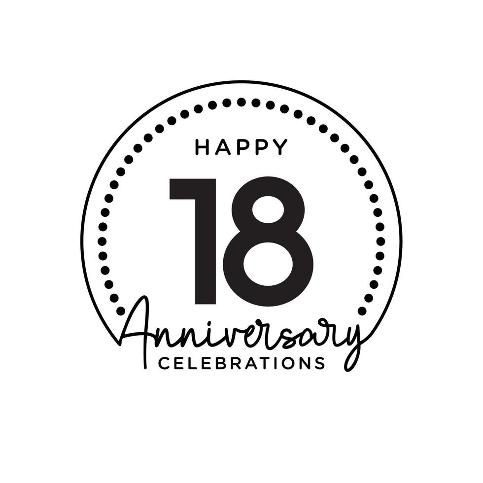 18 years anniversary. Anniversary template design concept, monochrome, design for event, invitation card, greeting card, banner, poster, flyer, book cover and print. Vector Eps10