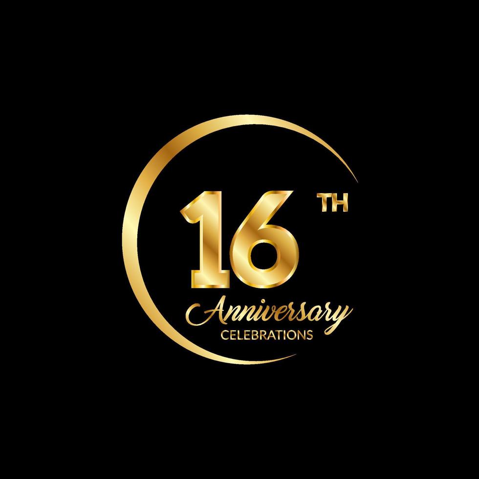 16 years anniversary. Anniversary template design concept with golden number , design for event, invitation card, greeting card, banner, poster, flyer, book cover and print. Vector Eps10