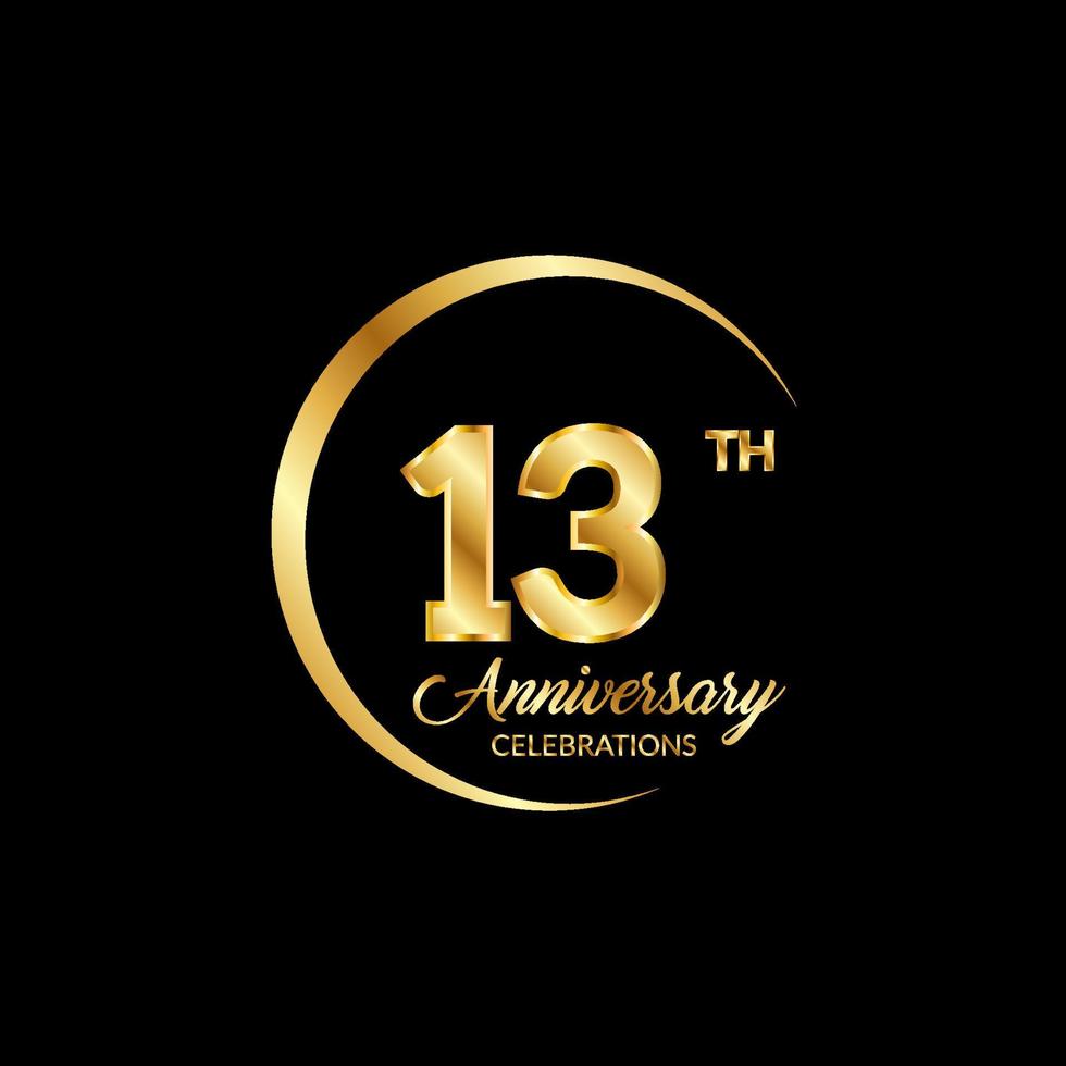 13 years anniversary. Anniversary template design concept with golden number , design for event, invitation card, greeting card, banner, poster, flyer, book cover and print. Vector Eps10