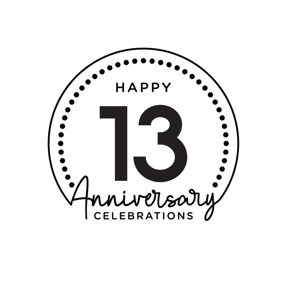 13 years anniversary. Anniversary template design concept, monochrome, design for event, invitation card, greeting card, banner, poster, flyer, book cover and print. Vector Eps10