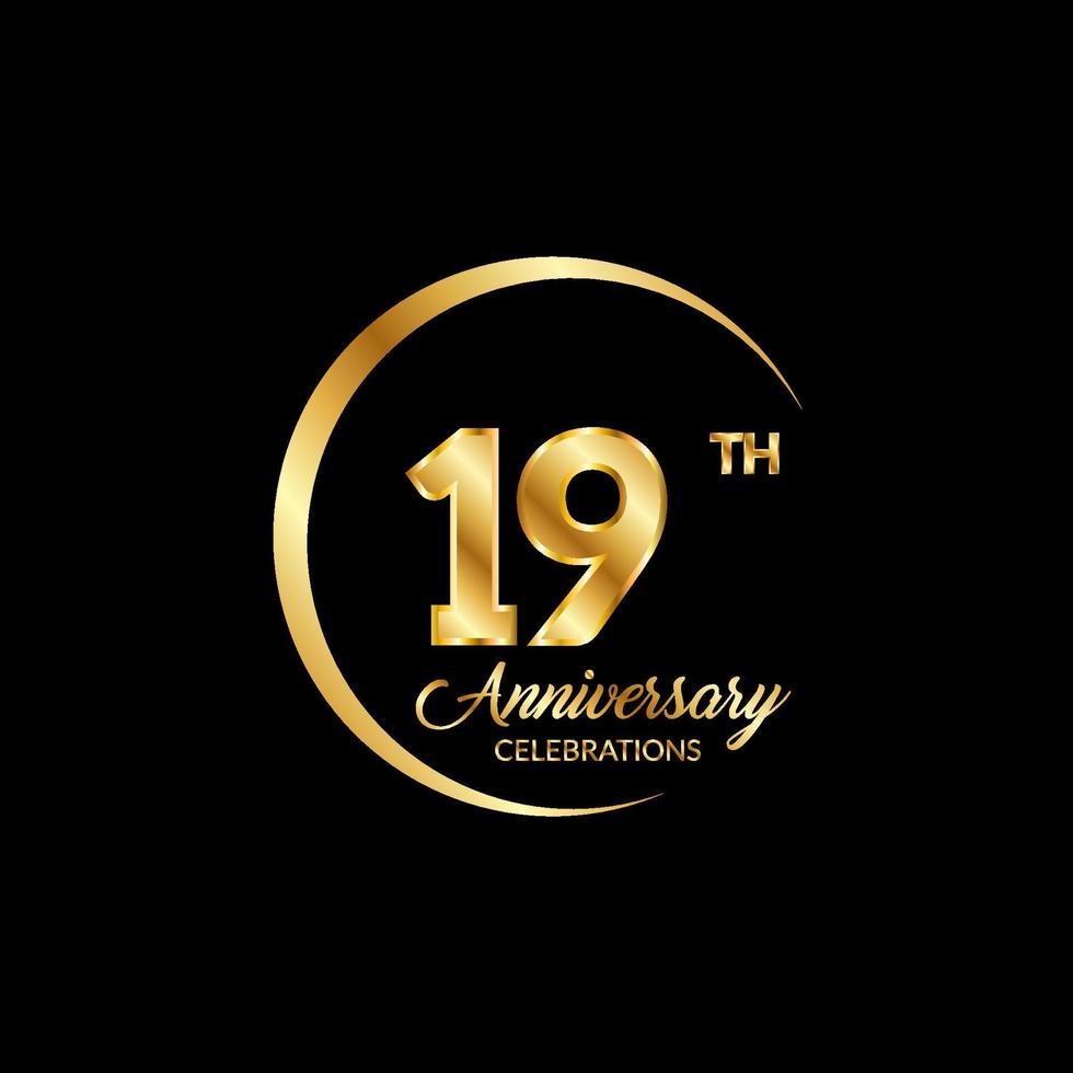 19 years anniversary. Anniversary template design concept with golden number , design for event, invitation card, greeting card, banner, poster, flyer, book cover and print. Vector Eps10