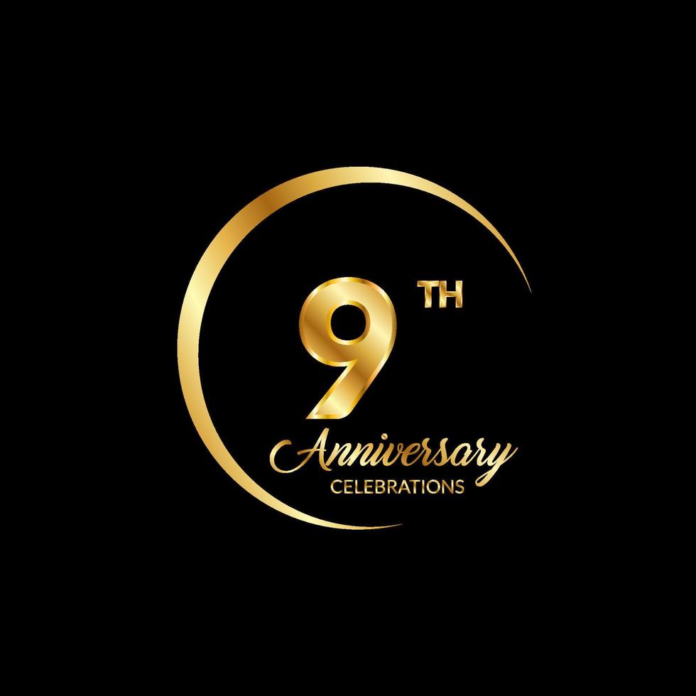 9 years anniversary. Anniversary template design concept with golden number , design for event, invitation card, greeting card, banner, poster, flyer, book cover and print. Vector Eps10