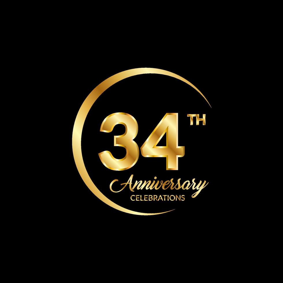 34 años aniversario. aniversario modelo diseño concepto con dorado número , diseño para evento, invitación tarjeta, saludo tarjeta, bandera, póster, volantes, libro cubrir y impresión. vector eps10