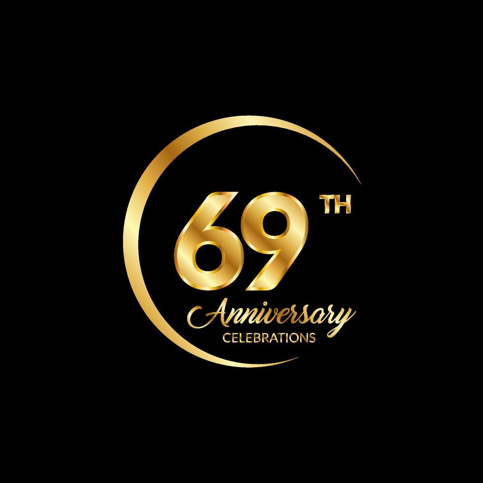 69 years anniversary. Anniversary template design concept with golden number , design for event, invitation card, greeting card, banner, poster, flyer, book cover and print. Vector Eps10