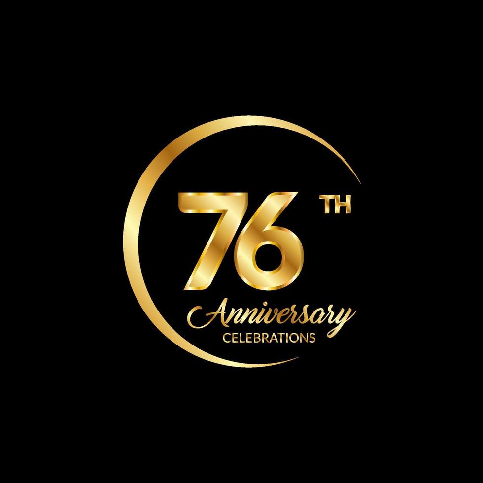 76 years anniversary. Anniversary template design concept with golden number , design for event, invitation card, greeting card, banner, poster, flyer, book cover and print. Vector Eps10