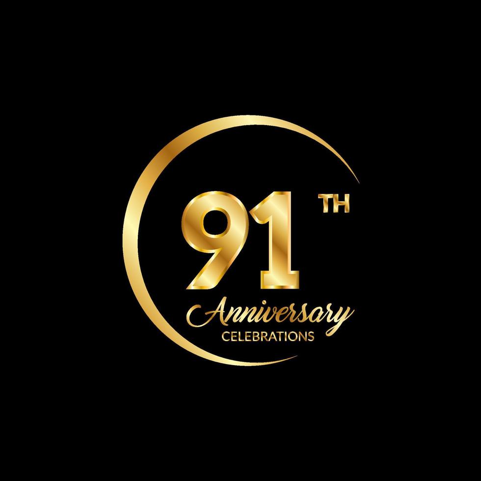 91 years anniversary. Anniversary template design concept with golden number , design for event, invitation card, greeting card, banner, poster, flyer, book cover and print. Vector Eps10