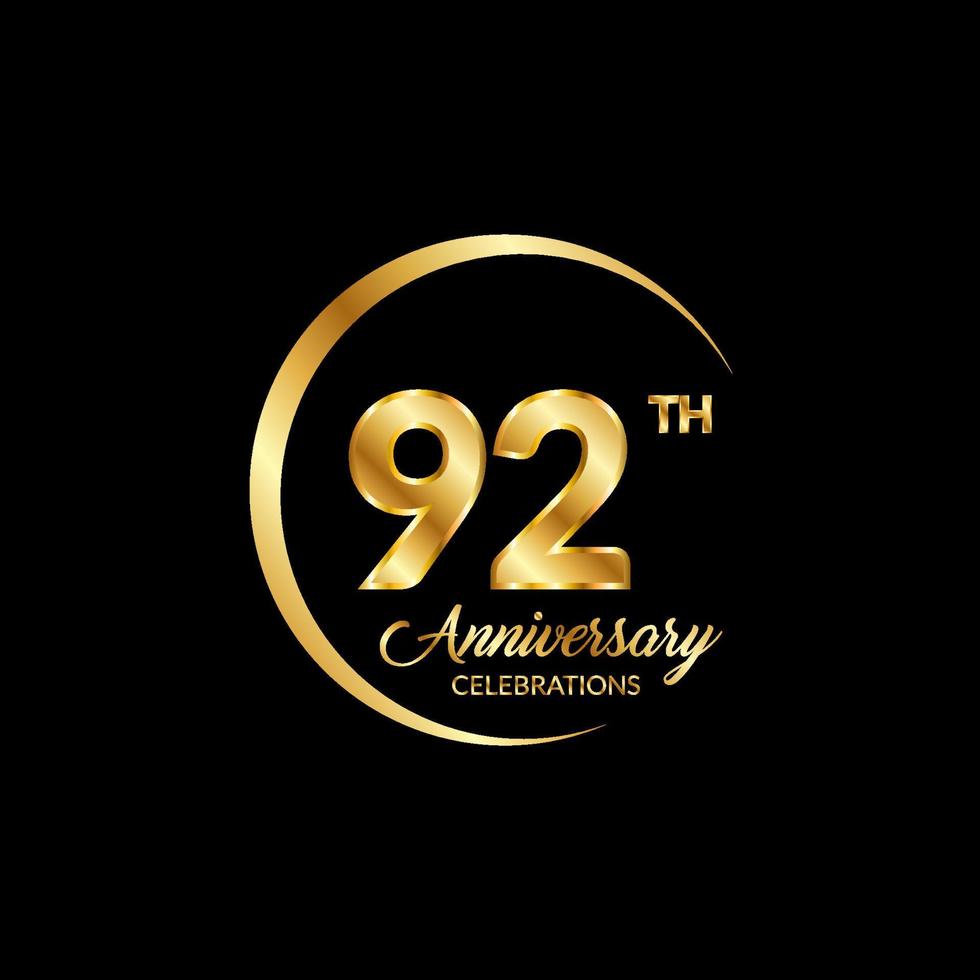 92 years anniversary. Anniversary template design concept with golden number , design for event, invitation card, greeting card, banner, poster, flyer, book cover and print. Vector Eps10