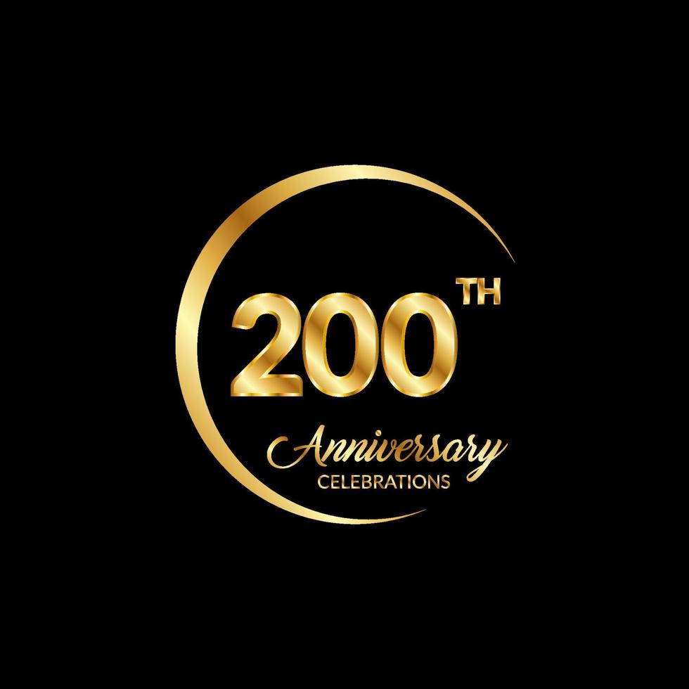 200 years anniversary. Anniversary template design concept with golden number , design for event, invitation card, greeting card, banner, poster, flyer, book cover and print. Vector Eps10