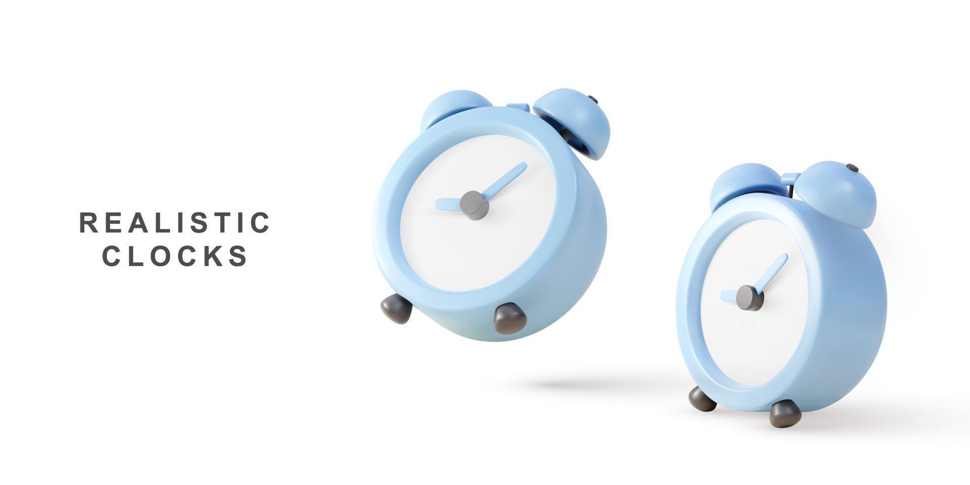 3d two blue realistic clock. Vector illustration.