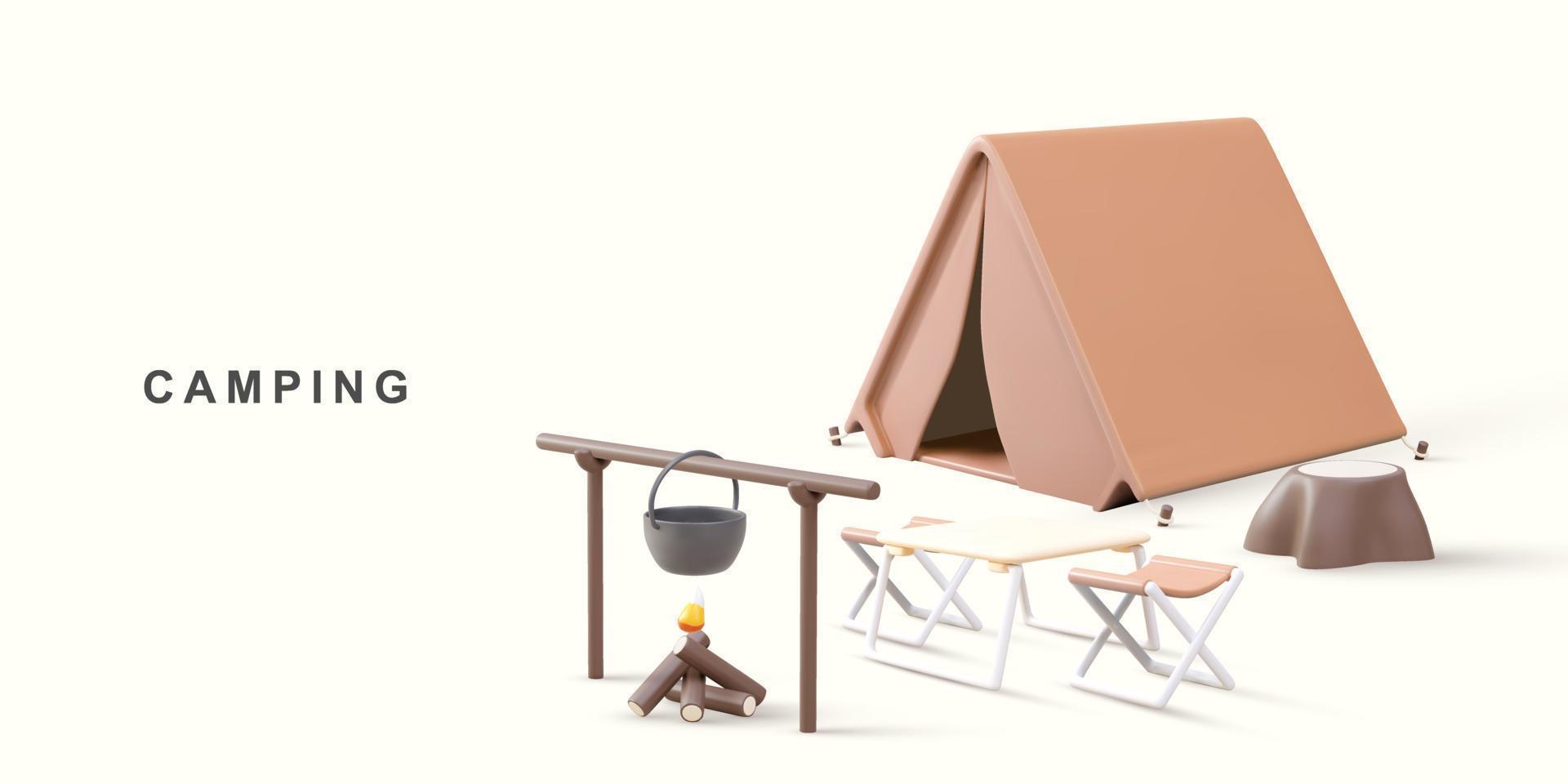 3d realistic camping concept. Vector illustration.