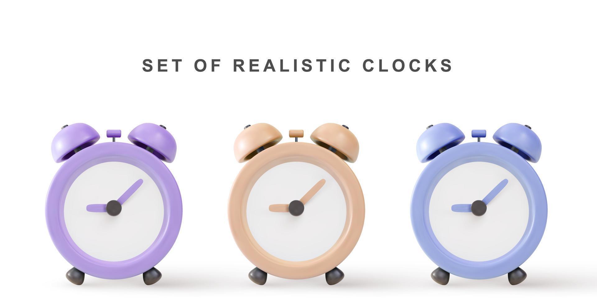 3d realistic set clock. Vector illustration.