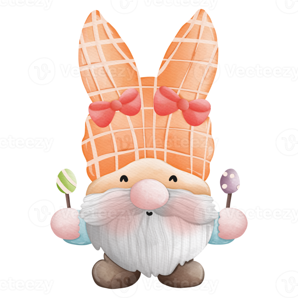 Watercolor cute easter gnome, bunny gnome, Rabbit Gnome Easter Elements png