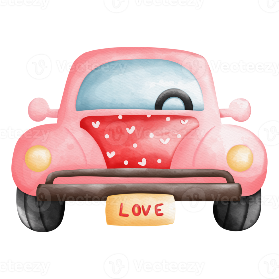 Lovely Watercolor Classic Car Valentine, Vintage car with love, Valentine Element png