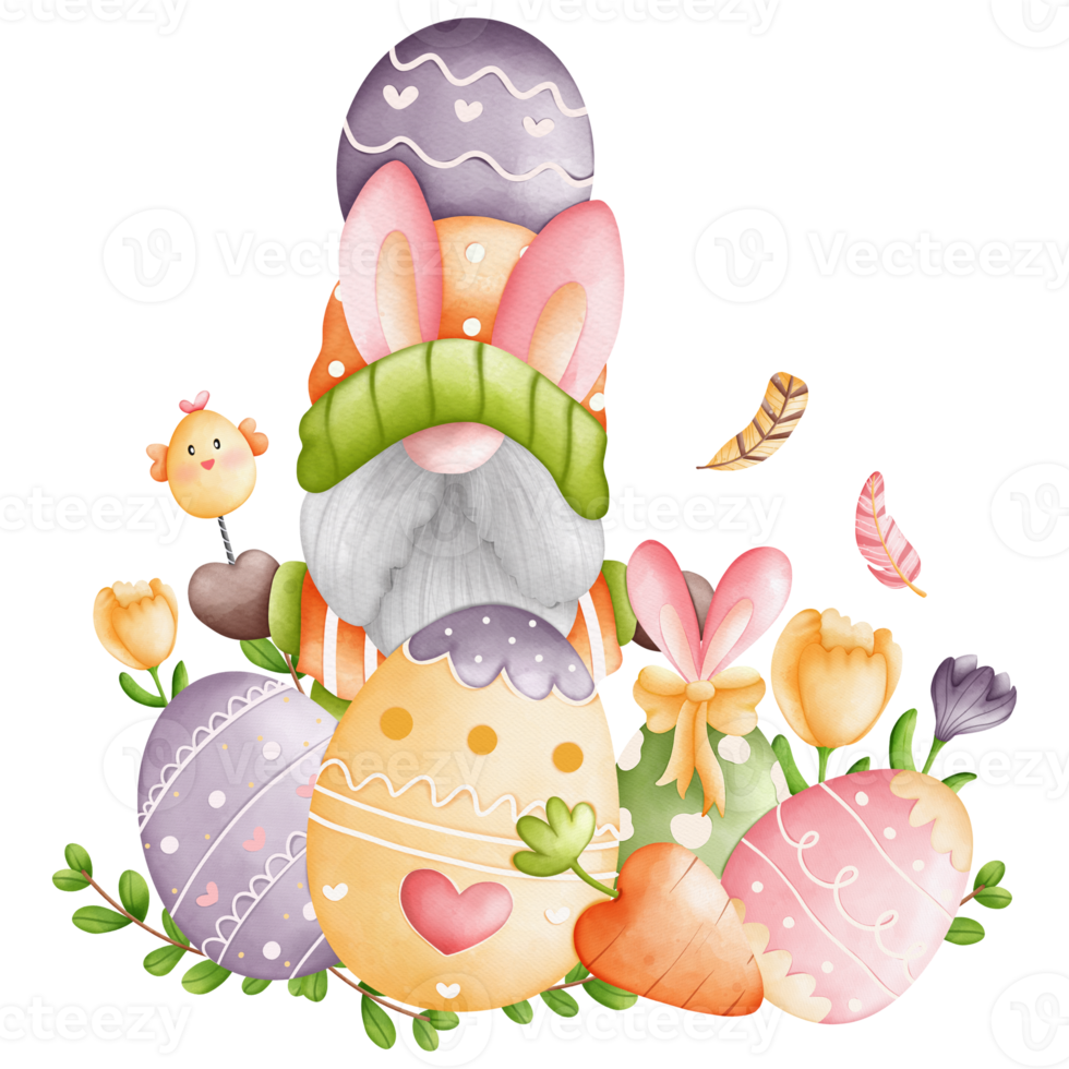Free Watercolor cute easter gnome, bunny gnome, Rabbit Gnome Easter