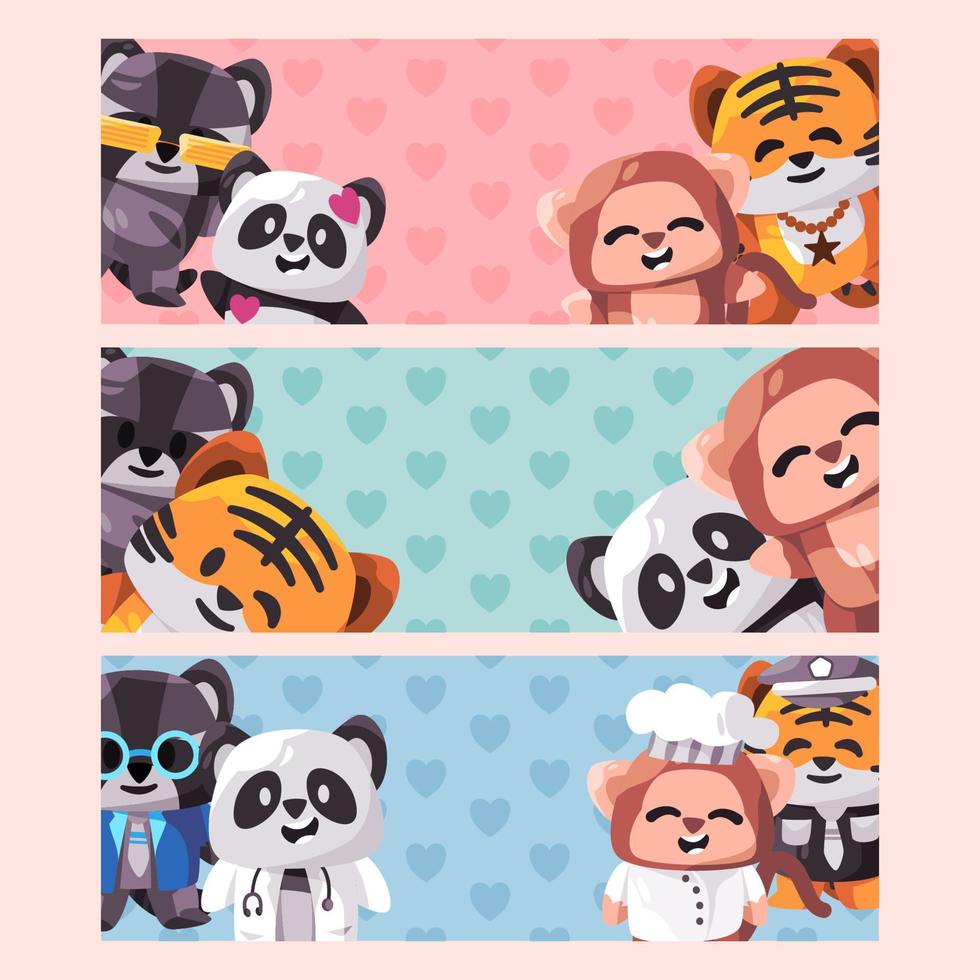 Cute Animals Character Banner Set vector