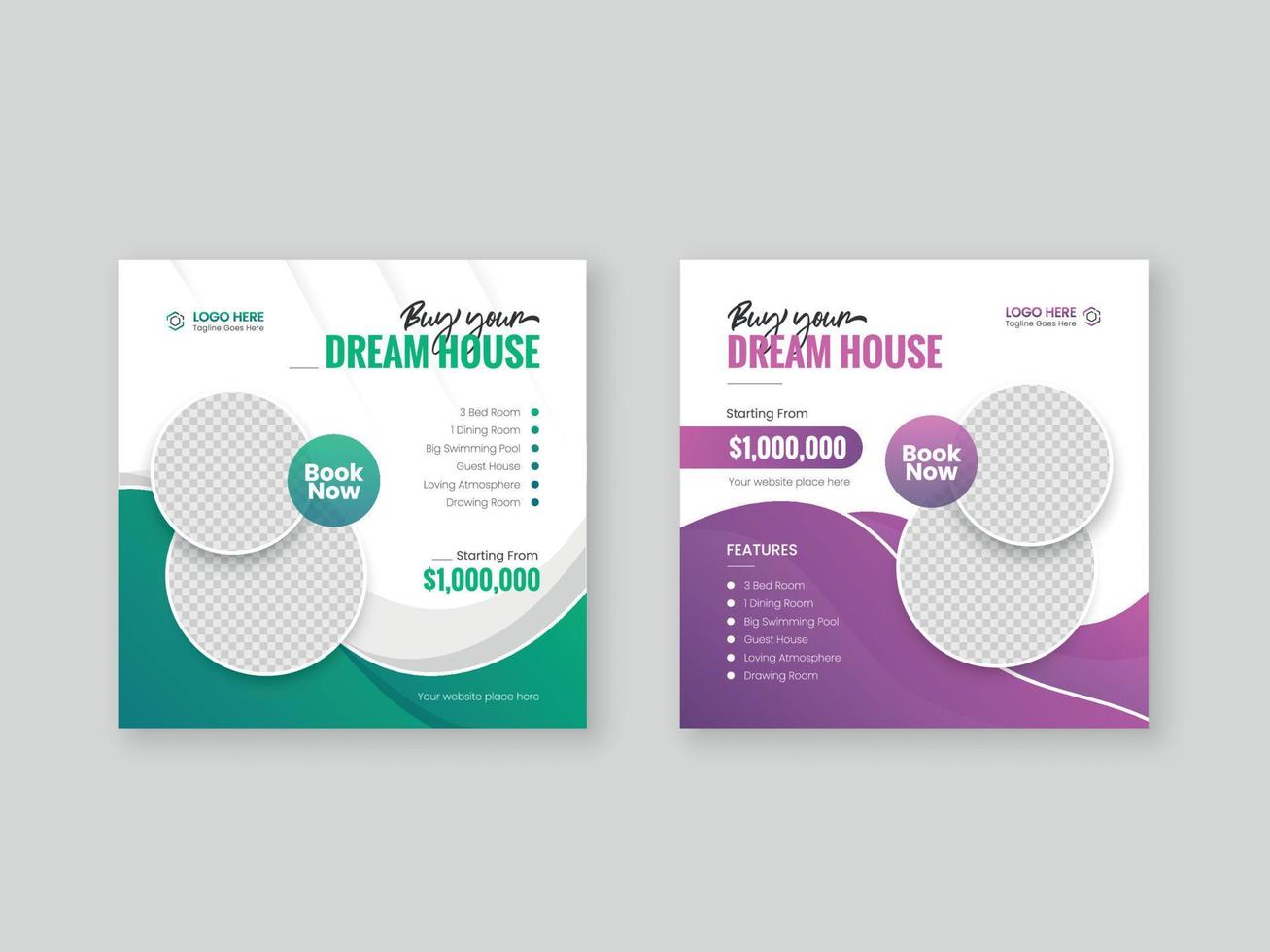 Real estate house sale property banner social media design template vector