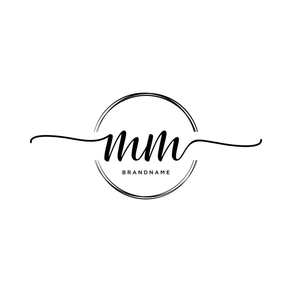 Initial MM feminine logo collections template. handwriting logo of initial signature, wedding, fashion, jewerly, boutique, floral and botanical with creative template for any company or business. vector