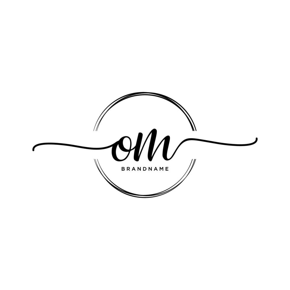 Initial OM feminine logo collections template. handwriting logo of initial signature, wedding, fashion, jewerly, boutique, floral and botanical with creative template for any company or business. vector