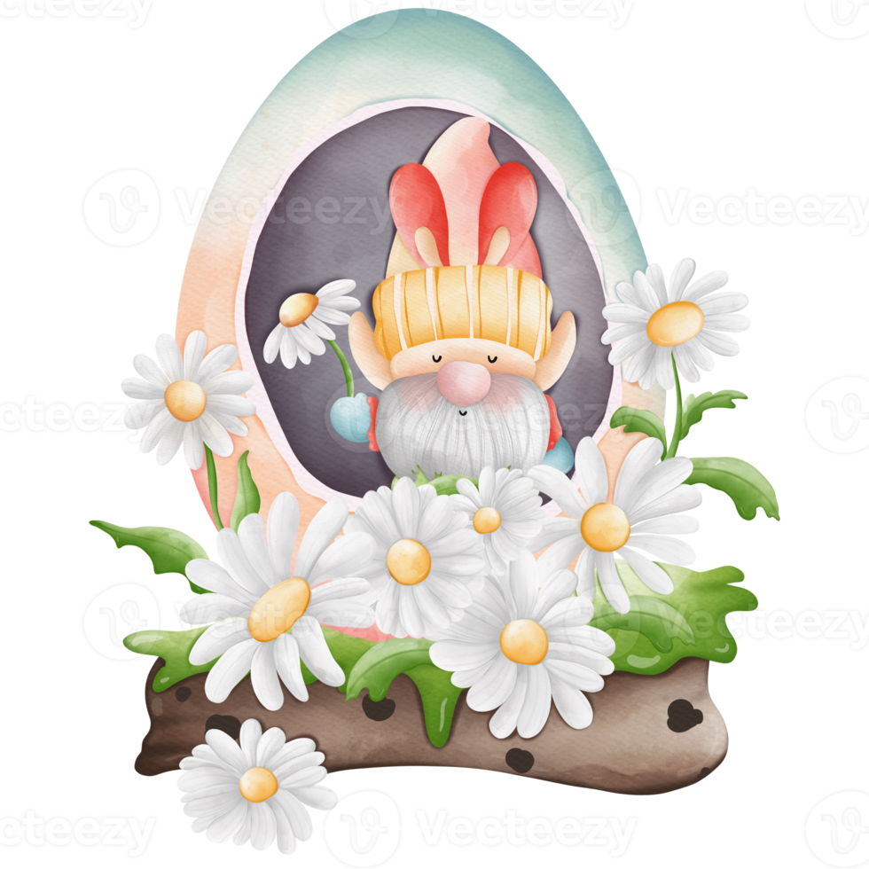 Watercolor cute easter gnome in easter egg, bunny gnome, Spring Rabbit Gnome Easter Elements png