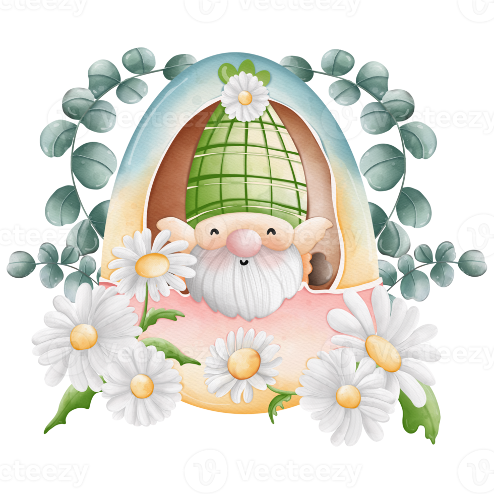 Watercolor cute easter gnome in easter egg, bunny gnome, Spring Rabbit Gnome Easter Elements png