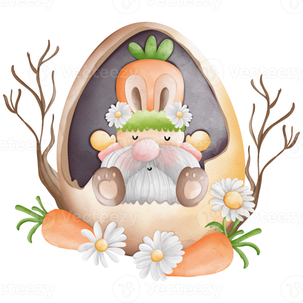 Watercolor cute easter gnome in easter egg, bunny gnome, Spring Rabbit Gnome Easter Elements png