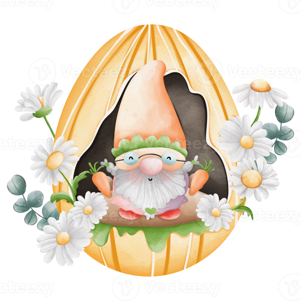 Watercolor cute easter gnome in easter egg, bunny gnome, Spring Rabbit Gnome Easter Elements png