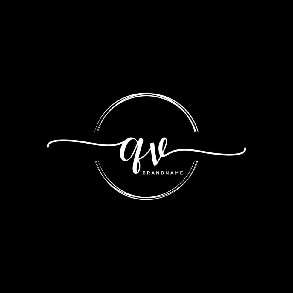 Initial QV feminine logo collections template. handwriting logo of initial signature, wedding, fashion, jewerly, boutique, floral and botanical with creative template for any company or business. vector