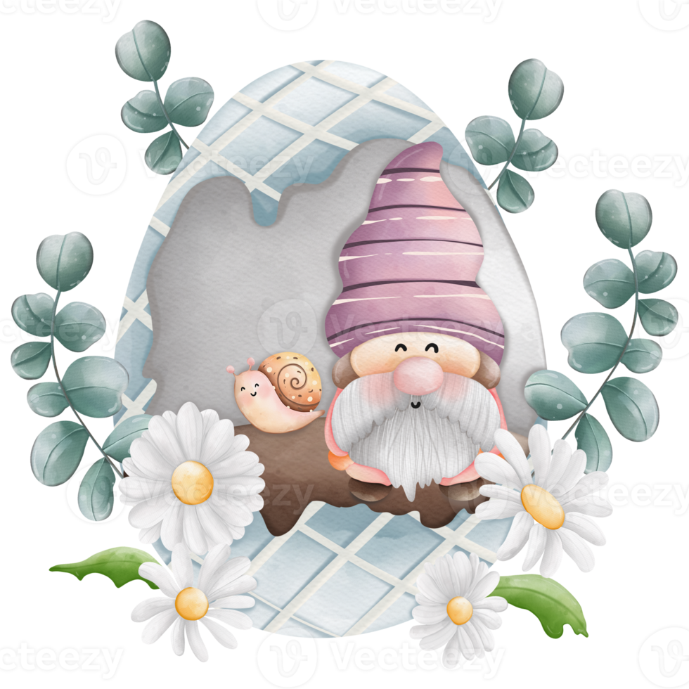 Watercolor cute easter gnome in easter egg, bunny gnome, Spring Rabbit Gnome Easter Elements png