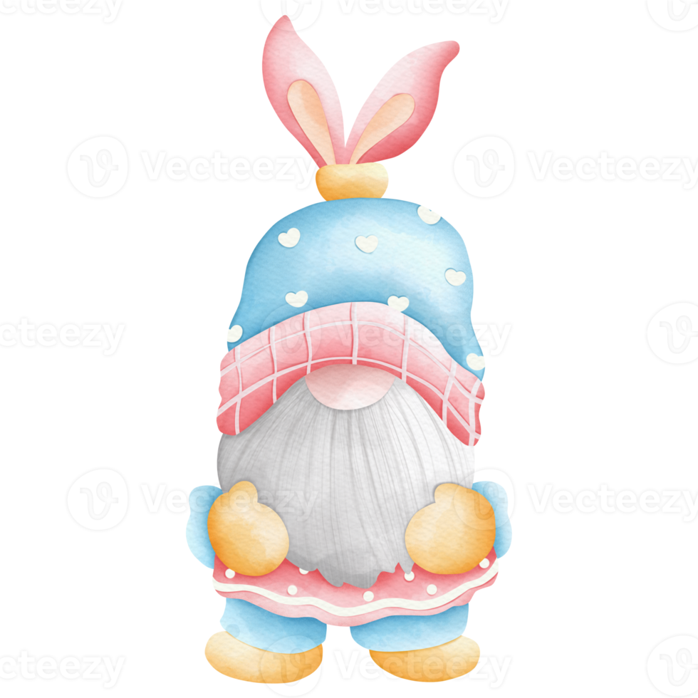 Watercolor cute easter gnome, bunny gnome, Rabbit Gnome Easter Elements